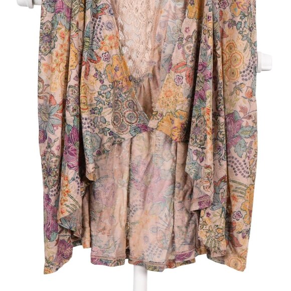 Eyeshadow Vest XL Womens NEW Floral Lace Back Sleeveless Boho Tan Cream - Picture 3 of 6